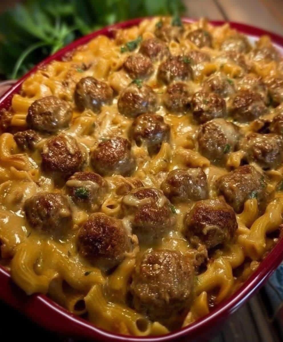 Ultimate Baked Meatball and Macaroni Casserole