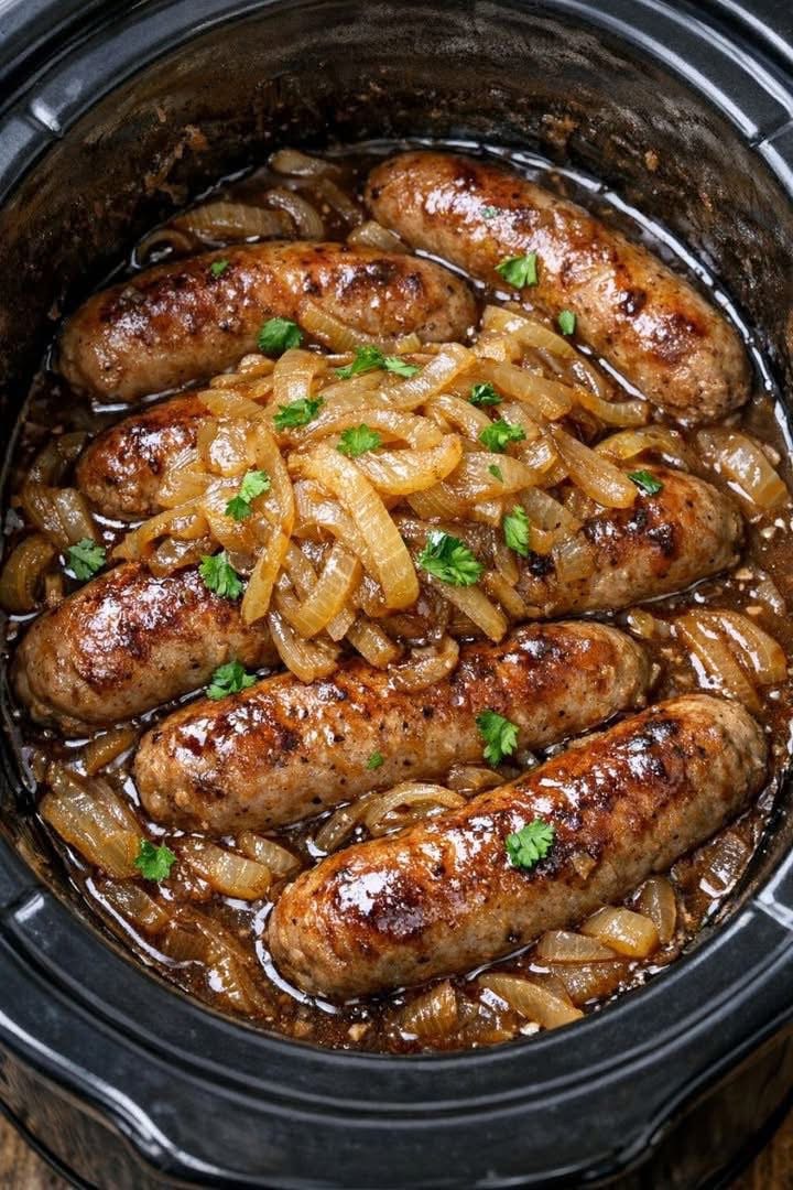 Slow Cooker 4-Ingredient Bangers and Onions: A Simple British Pub Favorite at Home Slow Cooker 4-Ingredient Bangers and Onions: A Simple British Pub Favorite at Home