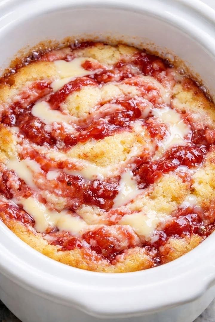 Slow Cooker Strawberry Cream Cake