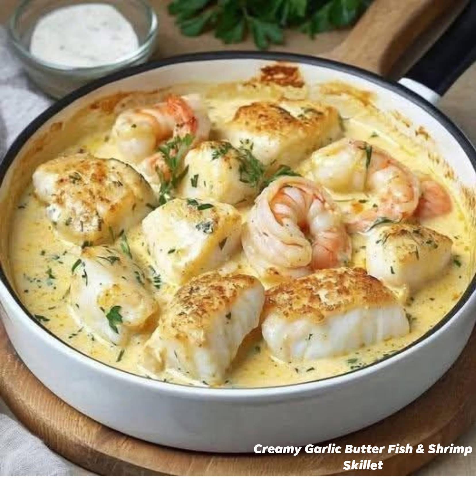Creamy Garlic Butter Fish & Shrimp Skillet