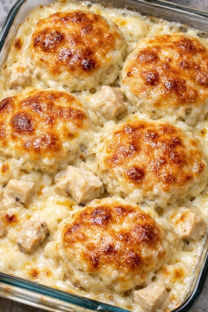 4-Ingredient Chicken Alfredo Biscuit Casserole